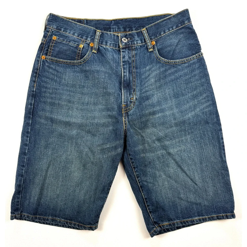 LEVI'S 569 Men's Loose Straight Denim Blue Medium Wash Jean Shorts 32W #1766